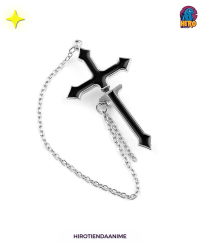 Arete K-Pop Cruz Negra con Cadena